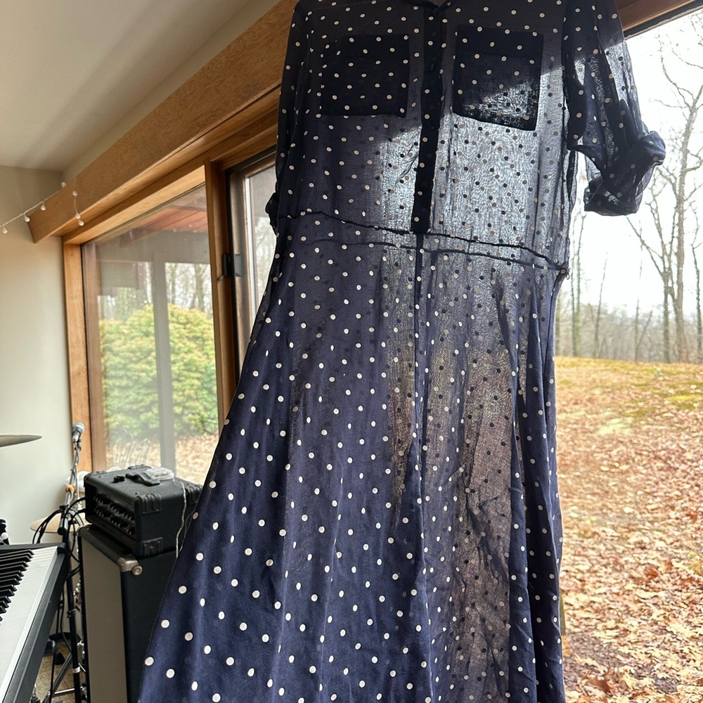 Toni Todd Navy Polka Dot Sheer Dress
